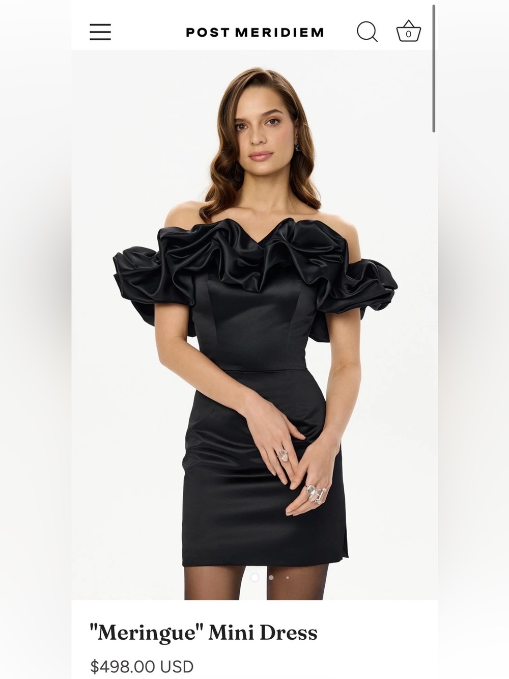 Post Meridiem Black Off-Shoulder Ruffle Mini Dress. Size M